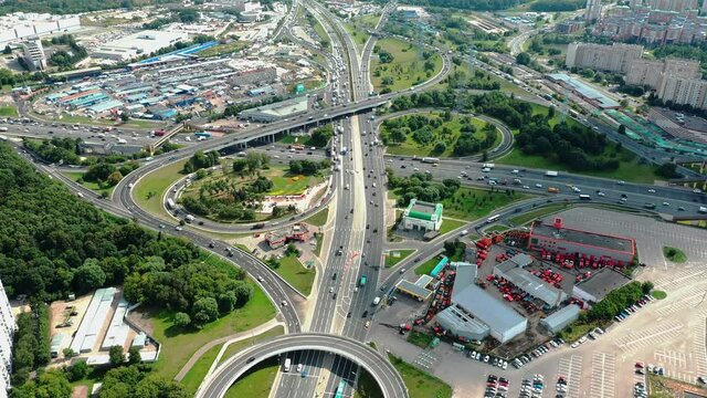 Aerial view of city interchange in Moscow