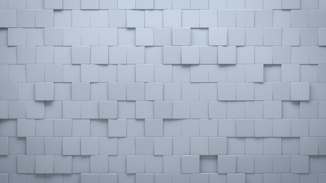 Futuristic, High Tech, light background, with an offset square block structure. Wall texture with a 3D cube tile pattern. 3D render