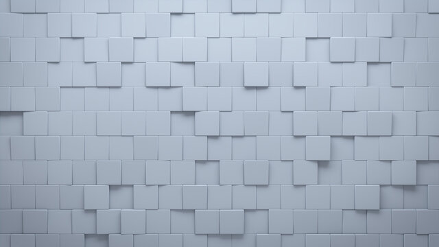 Futuristic, High Tech, light background, with an offset square block structure. Wall texture with a 3D cube tile pattern. 3D render