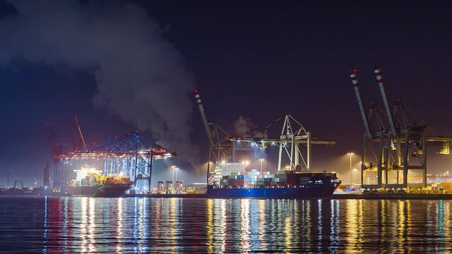 Container loading cargo freight ship, Time Lapse 4K