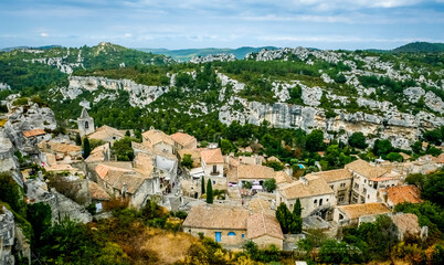 Fototapeta na wymiar Village rooftops of Les baux Provence France historic