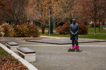 Statue of the first Czechoslovak president, Tomas Garrigue Masaryk, Park in historical spa town,...