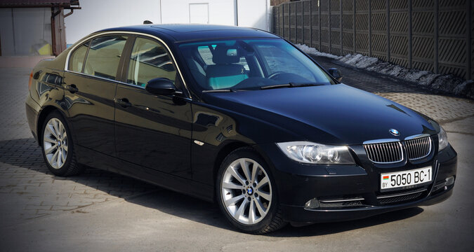 Belarus, Minsk - August 04, 2019:BMW 3 series E90 330i,  front view.