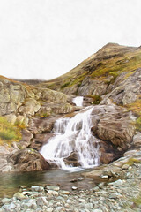 Beautiful mountain landscape at Polar Urals colorful painting