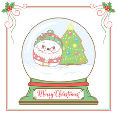 merry Christmas cute Santa Claus drawing snow globe card