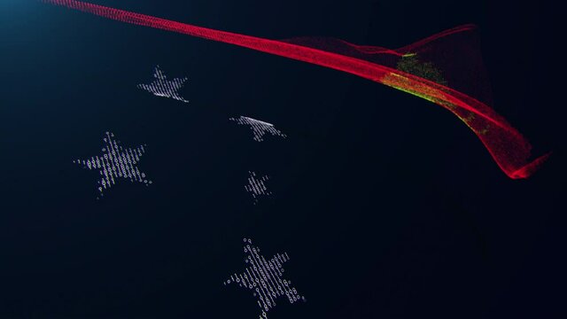3d render. Papua New Guinea digital flag with binary code texture flies in the wind. Seamless loop.