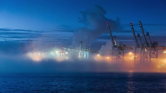 Container loading cargo freight ship, Time Lapse 4K