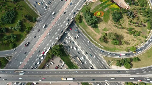 Top down aerial video of interchange with junctions