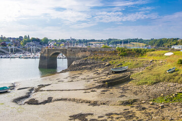 Treguier, France - August 24, 2019: Moorage in Treguier or Landreger is a port town in Cotes-d-Armor department in Brittany in northwestern France