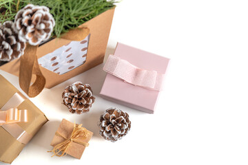 Gift boxes for Christmas and New Year. Top View
