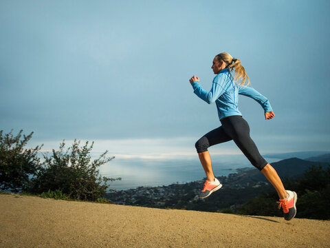 Woman running in mountains