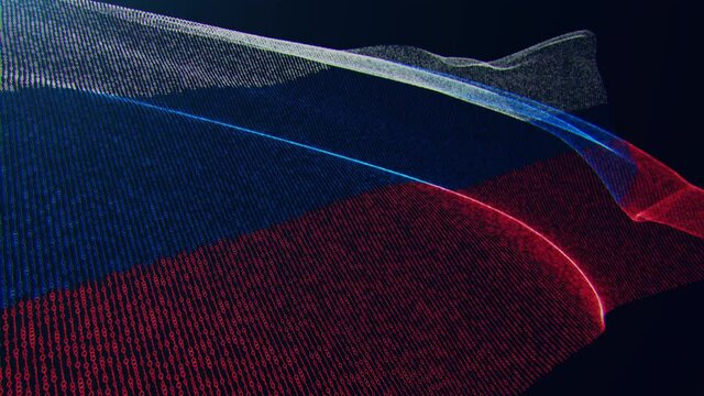 3d render. Russia digital flag with binary code texture flies in the wind. Seamless loop.