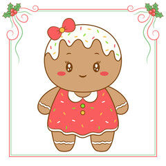 merry Christmas cute ginger cookie drawing