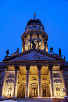 Illuminated French Cathedral against clear sky