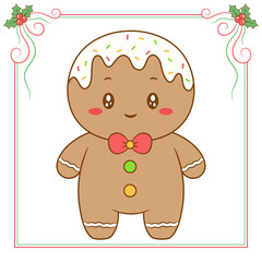 merry Christmas cute ginger cookie drawing