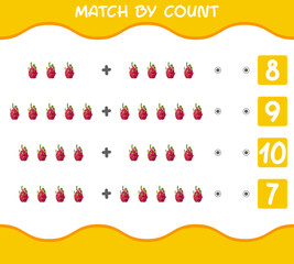 Match by count of cartoon dragon fruits. Match and count game. Educational game for pre shool years kids and toddlers