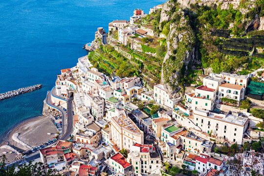 Aerial view of coastal town