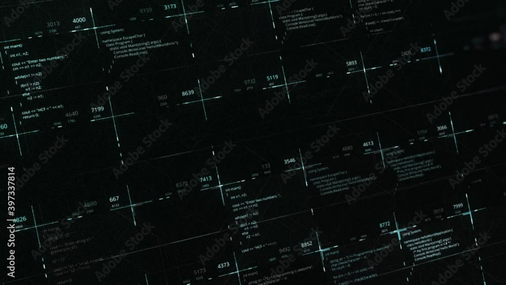 Aufkleber abstract process of a cyber attack, concept of digital crime. animation. programming code written by