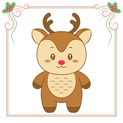 merry Christmas cute reindeer drawing with red berry