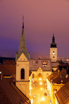 Illuminated St. Mark's Church and Cathedral of Sts. Cyril and Methodius