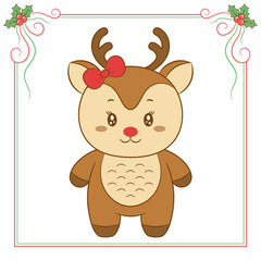 merry Christmas cute reindeer drawing with red berry