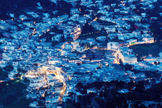 Elevated view of town at night