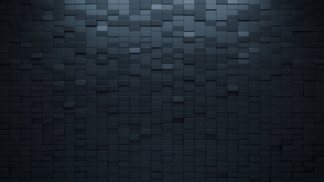 Futuristic, High Tech, dark background, with a rectangular block structure. Wall texture with a 3D rectangle tile pattern. 3D render