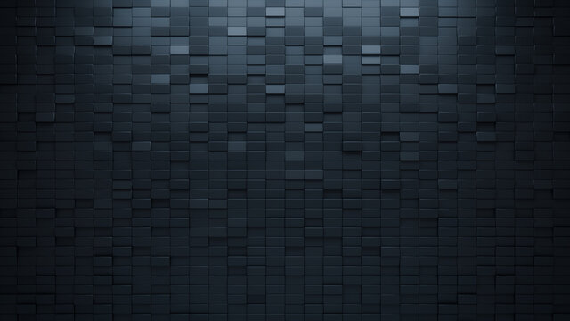 Futuristic, High Tech, dark background, with a rectangular block structure. Wall texture with a 3D rectangle tile pattern. 3D render