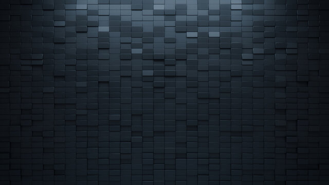 Futuristic, High Tech, dark background, with a rectangular block structure. Wall texture with a 3D rectangle tile pattern. 3D render
