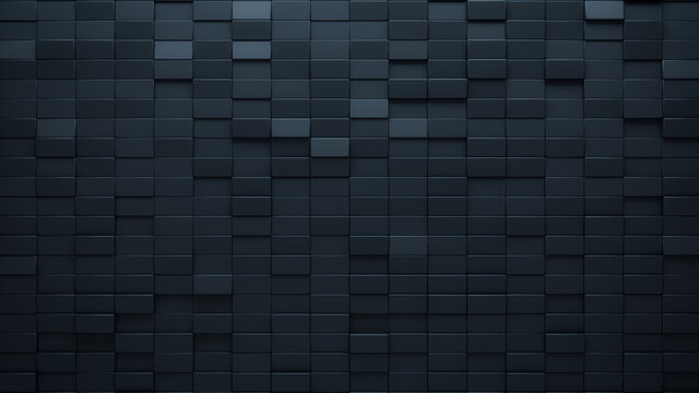 Futuristic, High Tech, dark background, with a rectangular block structure. Wall texture with a 3D rectangle tile pattern. 3D render