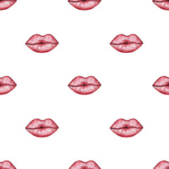 Pink lips Digital paper Watercolour hand-painted Seamless pattern background, wrapping paper, greeting card, fabric white