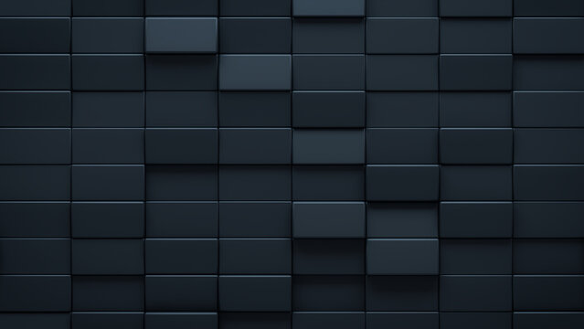 Futuristic, High Tech, dark background, with a rectangular block structure. Wall texture with a 3D rectangle tile pattern. 3D render