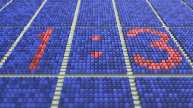 1-3 score made with football arena seats, sports conceptual 3D animation