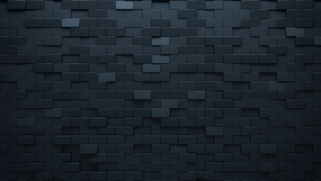 Futuristic, High Tech, dark background, with a offset rectangular block structure. Wall texture with a 3D rectangle tile pattern. 3D render
