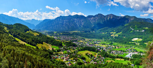 Beautiful view of the village Bad Goisern in Austria. The photo was taken in the summer.