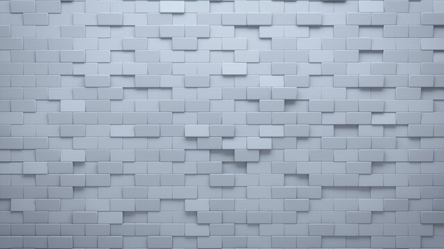 Futuristic, High Tech, light background, with a offset rectangular block structure. Wall texture with a 3D rectangle tile pattern. 3D render