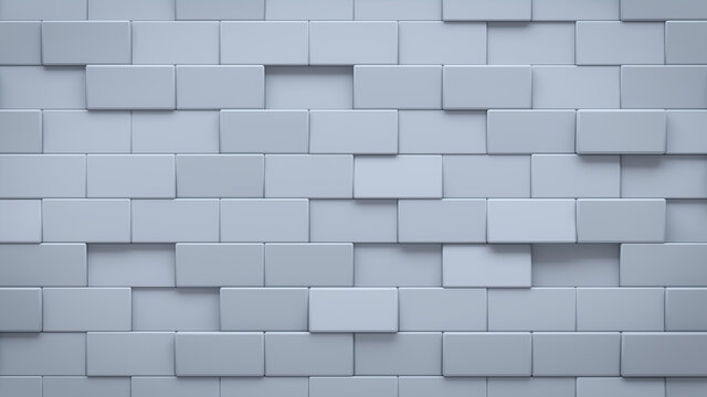 Futuristic, High Tech, light background, with a offset rectangular block structure. Wall texture with a 3D rectangle tile pattern. 3D render