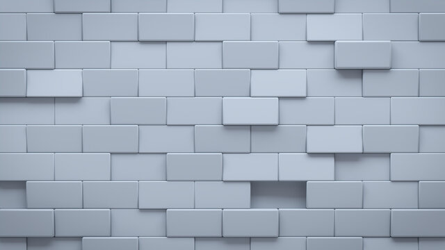 Futuristic, High Tech, light background, with a offset rectangular block structure. Wall texture with a 3D rectangle tile pattern. 3D render