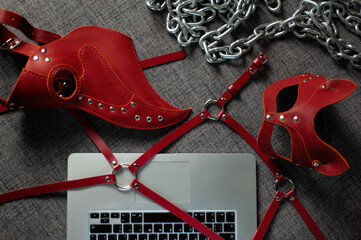 Set of erotic toys for BDSM. The game of sexual slavery Intimate sex games