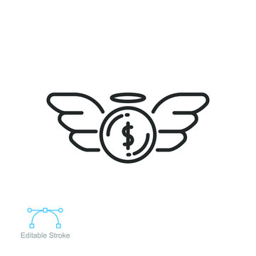 Angel investor communication outline icon. Business angel, financial Founder Businessman Startup accelerator. venture investment fund editable stroke vector illustration design, white background EPS10