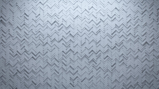 Futuristic, High Tech, light background, with a herringbone block structure. Wall texture with a 3D parquet tile pattern. 3D render