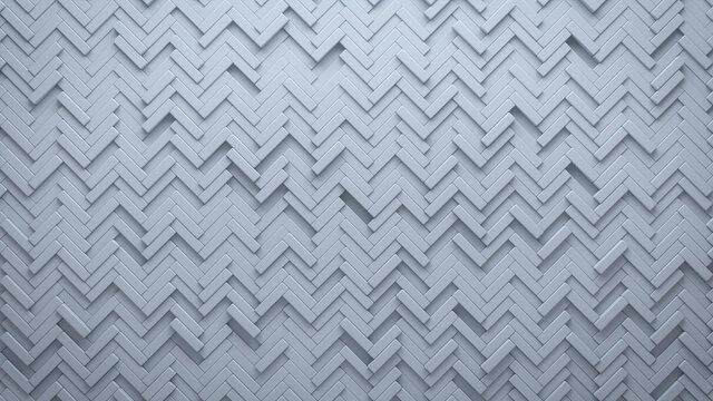 Futuristic, High Tech, light background, with a herringbone block structure. Wall texture with a 3D parquet tile pattern. 3D render
