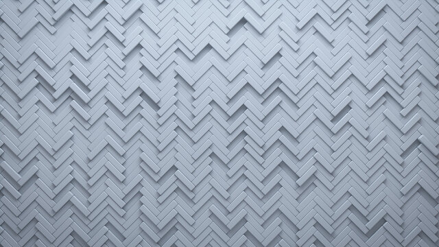 Futuristic, High Tech, light background, with a herringbone block structure. Wall texture with a 3D parquet tile pattern. 3D render