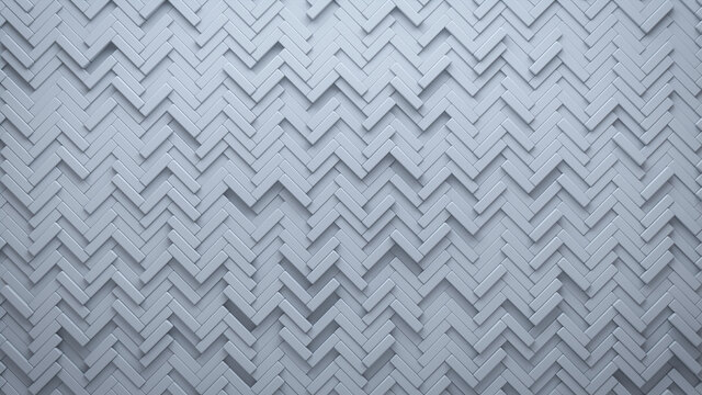 Futuristic, High Tech, light background, with a herringbone block structure. Wall texture with a 3D parquet tile pattern. 3D render