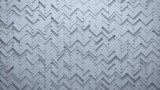 Futuristic, High Tech, light background, with a herringbone block structure. Wall texture with a 3D parquet tile pattern. 3D render