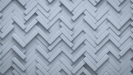 Futuristic, High Tech, light background, with a herringbone block structure. Wall texture with a 3D parquet tile pattern. 3D render