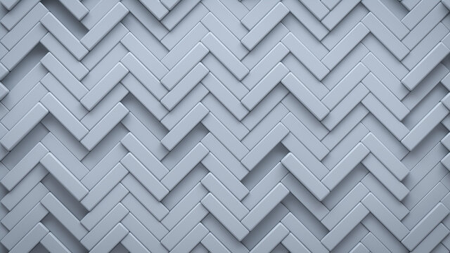 Futuristic, High Tech, light background, with a herringbone block structure. Wall texture with a 3D parquet tile pattern. 3D render