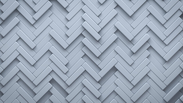 Futuristic, High Tech, light background, with a herringbone block structure. Wall texture with a 3D parquet tile pattern. 3D render