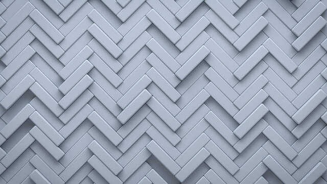 Futuristic, High Tech, light background, with a herringbone block structure. Wall texture with a 3D parquet tile pattern. 3D render