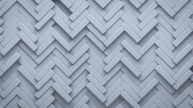 Futuristic, High Tech, light background, with a herringbone block structure. Wall texture with a 3D parquet tile pattern. 3D render